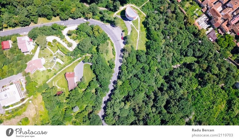 Vogelperspektive der Straße durch Karpaten-Gebirgswald laufend Umwelt Natur Landschaft Erde Sommer Schönes Wetter Baum Wald Berge u. Gebirge brasov Rumänien