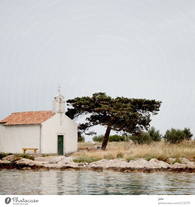 kapelle Ferien & Urlaub & Reisen Natur Landschaft Pflanze Baum Gras Sträucher Felsen Meer Kroatien Kirche Bauwerk Gebäude Architektur Kapelle klein Hoffnung