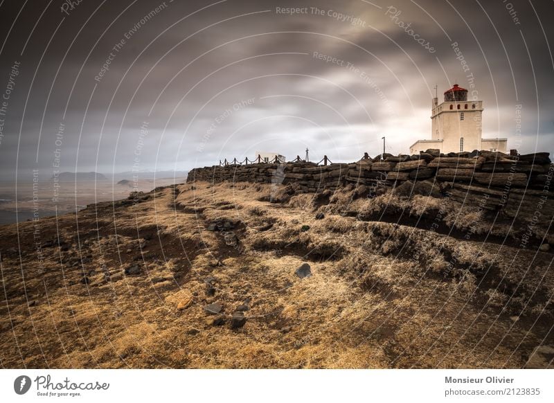 Leuchtturm von Dyrhólaey, Island Turm Mauer braun gelb Abenteuer Freiheit Nostalgie Ferien & Urlaub & Reisen Reisefotografie Außenaufnahme Landschaft Natur