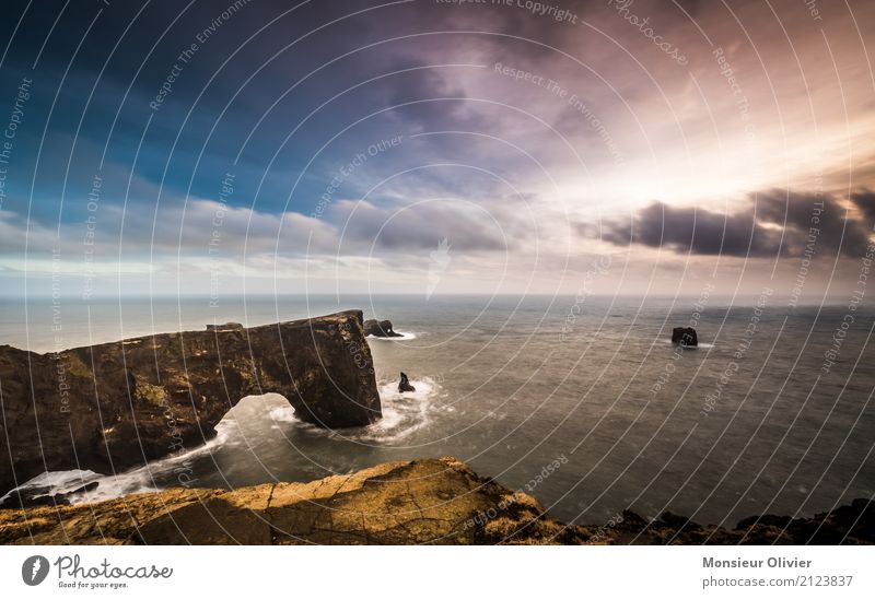 Dyrhólaey Arch, Island Natur Landschaft Wasser Himmel Horizont Wellen Küste violett Stimmung Freiheit Leben Ferien & Urlaub & Reisen Reisefotografie Fernweh