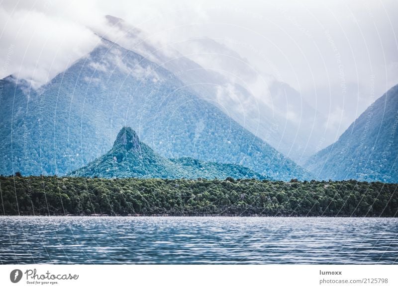 manapouri Natur Landschaft Wasser Wolken Sommer Urwald Gipfel See Manapouri grün Neuseeland Südinsel Fiordland Nationalpark Hügel Fernweh Nebel Farbfoto