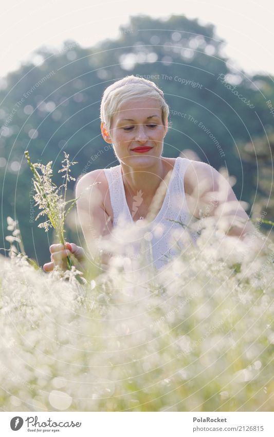 #A# Großer Garten Kunst Kunstwerk ästhetisch Gras Wiese Wiesenblume Frau pflücken hocken hockend Natur Außenaufnahme Park Idylle Wochenende Erholung Farbfoto