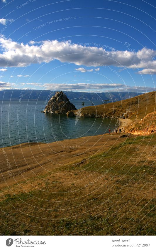 lake baikal and the shaman rock Umwelt Natur Landschaft Pflanze Luft Wasser Sommer Küste Insel Gefühle baikalsee Russland schamanenfelsen Wolken Himmel