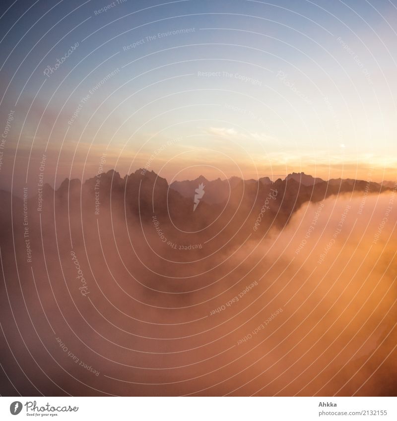 Frühmorgendliche Gipfelbelohnung Landschaft Urelemente Wolken Nachthimmel Sonnenaufgang Sonnenuntergang Klima Berge u. Gebirge Lofoten leuchten ästhetisch