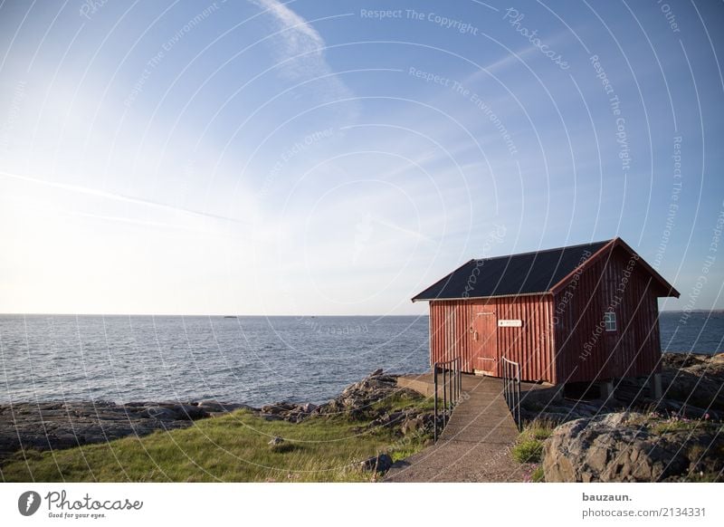 rotes haus. Ferien & Urlaub & Reisen Tourismus Ausflug Abenteuer Ferne Freiheit Expedition Sommer Haus Umwelt Erde Wasser Himmel Schönes Wetter Wiese Felsen