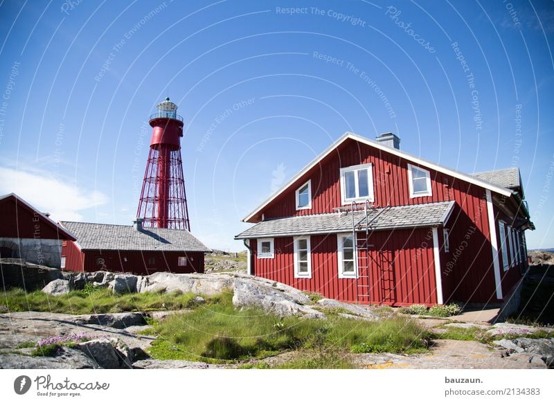 :-) Häusliches Leben Wohnung Haus Umwelt Natur Pflanze Tier Erde Himmel Schönes Wetter Gras Felsen Küste Meer Insel Schweden Dorf Traumhaus Hütte Leuchtturm