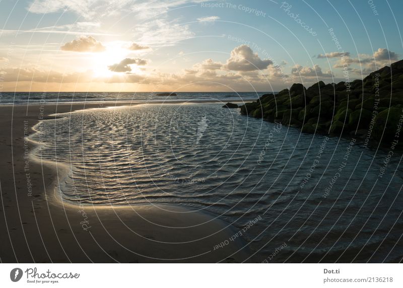 aquitaine Natur Landschaft Wasser Himmel Wolken Horizont Sonne Sonnenaufgang Sonnenuntergang Sonnenlicht Küste Strand Meer Frankreich blau Idylle