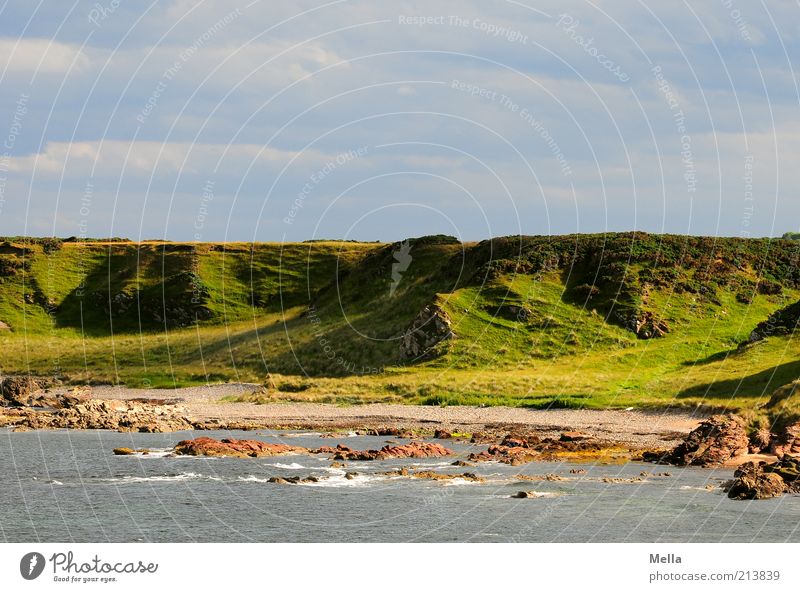 Grün Umwelt Natur Landschaft Urelemente Himmel Hügel Küste Strand Bucht Meer natürlich blau grau grün Stimmung ruhig Sehnsucht Fernweh Ferien & Urlaub & Reisen