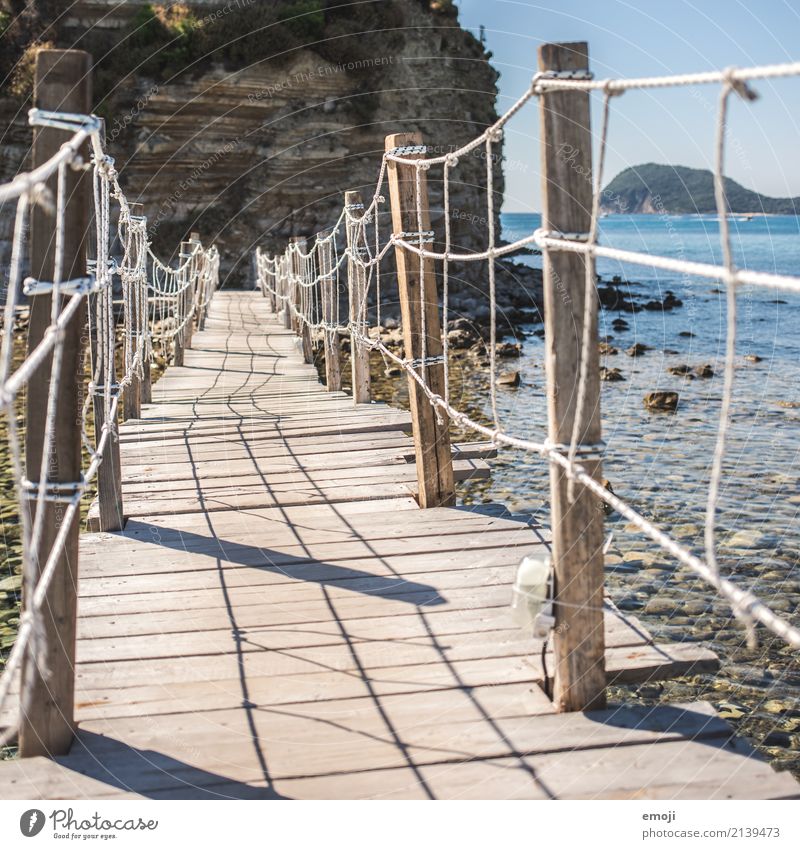 Brücke Sommer Schönes Wetter Wärme Meer Insel Sehenswürdigkeit Tourismus Wege & Pfade Urlaubsfoto Holzbrücke Ferien & Urlaub & Reisen Zakinthos cameo Farbfoto