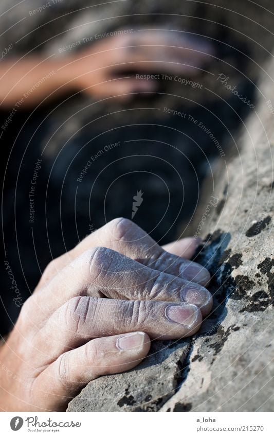 on the rocks (II) Lifestyle Sport Klettern Bergsteigen Sportklettern Hand Felsen festhalten hängen eckig oben Kraft Willensstärke Tatkraft Abenteuer Magnesium