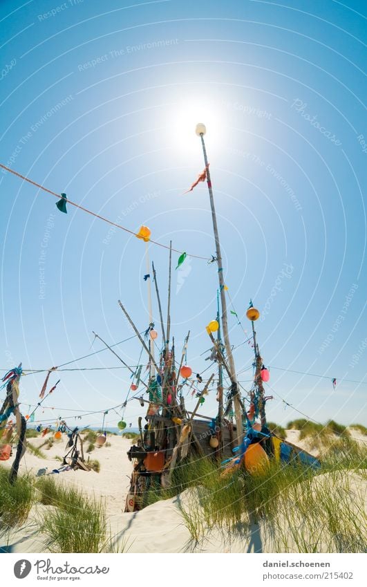 Amrum Ferien & Urlaub & Reisen Sommer Sommerurlaub Strand Insel Wolkenloser Himmel Schönes Wetter Nordsee hell blau mehrfarbig Menschenleer Textfreiraum oben