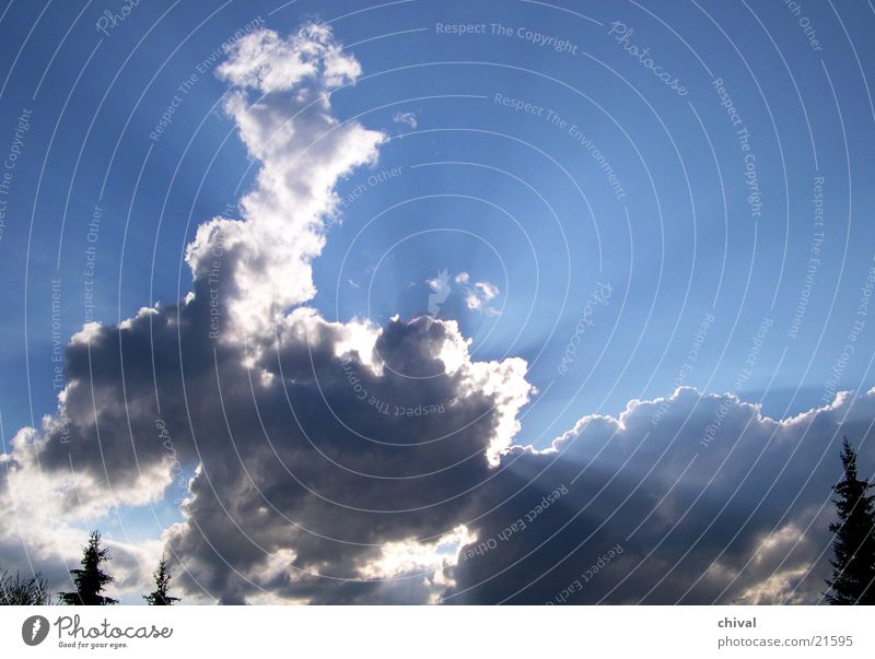 Wolkenformation weiß schwarz Himmel Kontrast Sonne Beleuchtung blau