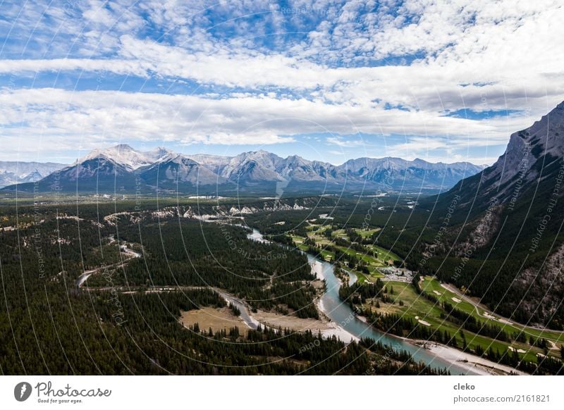 Banff National Park Natur Landschaft Erde Sand Luft Wasser Himmel Wolken Horizont Sommer Wetter Schönes Wetter Berge u. Gebirge Gipfel Flussufer