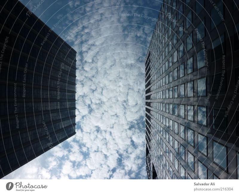 Wolkenjucken Schönes Wetter San Francisco USA Kalifornien Amerika Hochhaus Bankgebäude Architektur Fassade Fenster Beton Glas Stahl eckig einfach blau Macht