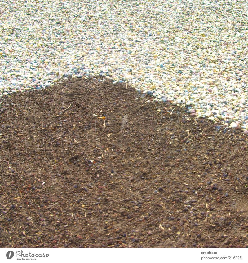 Ecke, ey... Menschenleer Stein Sand Streifen eckig braun grau weiß Kies Farbfoto Detailaufnahme Tag Hintergrundbild Textfreiraum Erde Bodenbelag graphisch