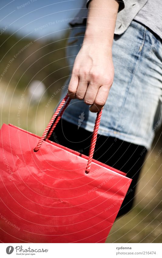 Hand-Tasche Lifestyle Stil Leben Zufriedenheit Handel Mensch Frau Erwachsene Entschlossenheit Erwartung Farbe Freude Idee Lebensfreude feminin Wert Zeit Ziel