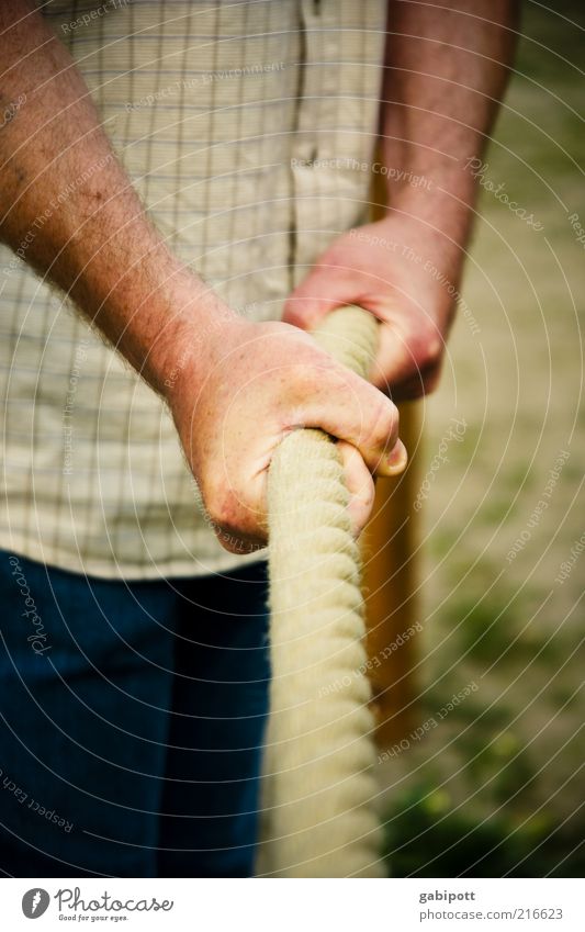 damit Sie auch morgen noch kraftvoll zupacken können Hand Finger Tauziehen stark Kraft Willensstärke Mut Tatkraft Gerechtigkeit anstrengen Konkurrenz Kontrolle