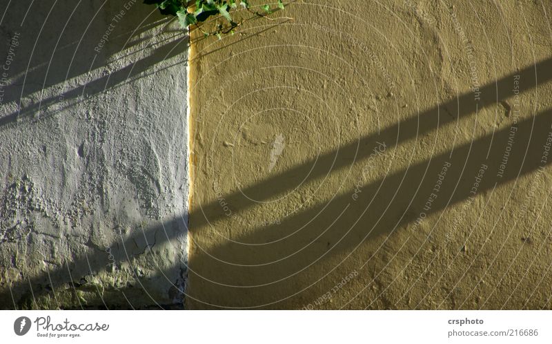 Schatten auf schlecht verputzter Wand Fassade Streifen alt gelb Putz Mauer Abend Farbfoto Außenaufnahme Hintergrundbild Putzfassade diagonal Silhouette