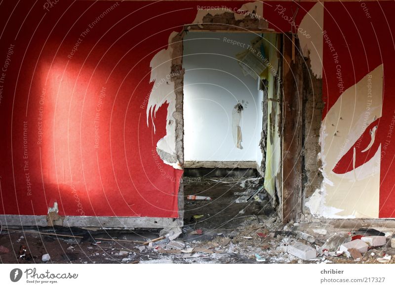 Gute Stube Wohnung Haus Hausbau Renovieren Innenarchitektur Tapete Raum Tür Ruine Abrissgebäude abrissreif Demontage Mauer Wand Bodenbelag alt dreckig hässlich