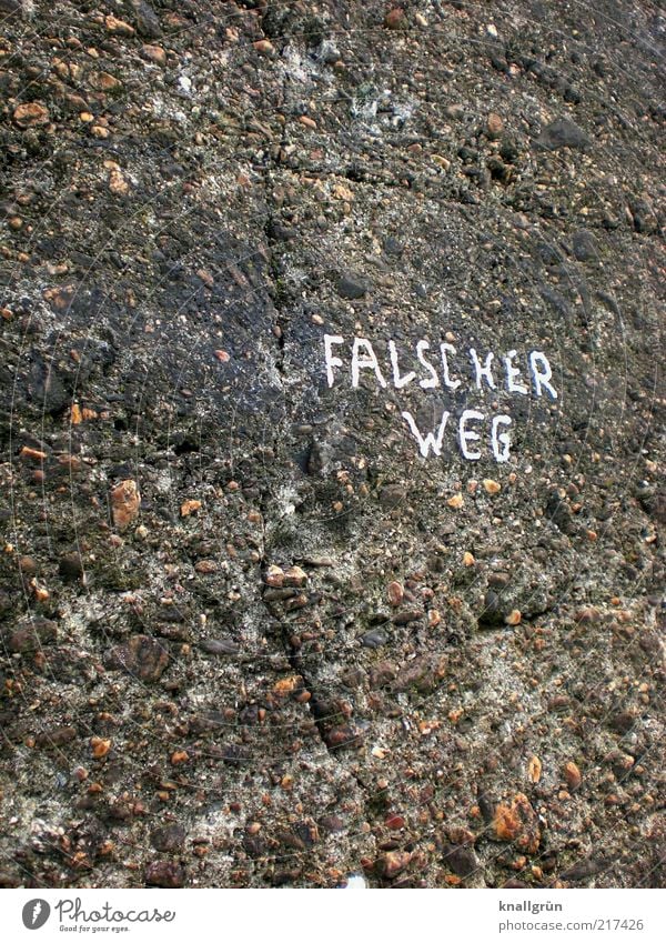 Falscher Weg Mauer Wand Schriftzeichen Kommunizieren grau Wege & Pfade Irrweg verkehrt falsch Außenaufnahme Menschenleer Textfreiraum links Textfreiraum oben