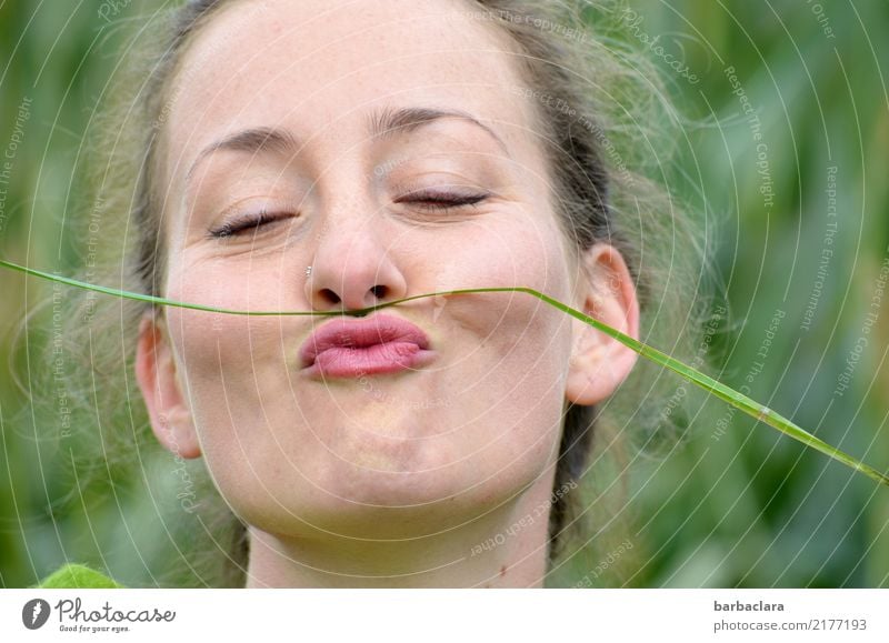 Freizeitspaß | in der Natur feminin Frau Erwachsene Bart 1 Mensch Sommer Gras Wiese blond Locken Lächeln lustig Stimmung Freude Fröhlichkeit Freizeit & Hobby