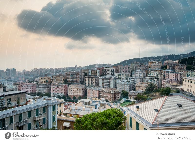 Genua Skyline 6 Farbfoto Außenaufnahme Tag Panorama (Aussicht) Menschenleer Ausflug Sightseeing Städtereise Sommer Sommerurlaub Hafenstadt Haus & Häuser maritim