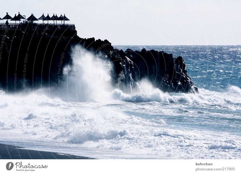 unerschrocken, selbstsicher, stark... Tourismus Ferne Freiheit Umwelt Natur Landschaft Wasser Horizont Klimawandel Schönes Wetter Wind Sturm Felsen Wellen Küste