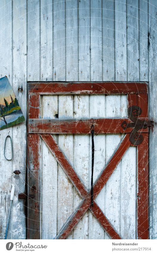 Schieflage Stil ruhig Häusliches Leben Dekoration & Verzierung Kunst Gemälde Bauwerk Architektur Tür Holz Ornament alt einzigartig Design Identität Kitsch