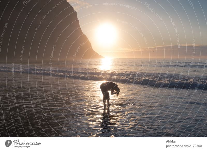 Strandbild Ferien & Urlaub & Reisen Abenteuer Sommer Sommerurlaub Junge Frau Jugendliche Wellen Küste Bucht Meer Polarmeer Lofoten Schwimmen & Baden Flüssigkeit