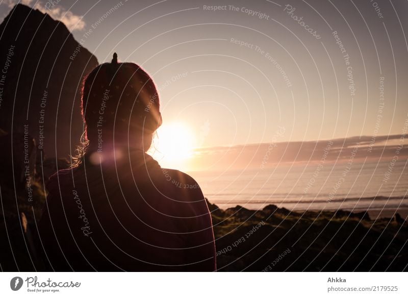 Blick in die Sonne am Nordmeer harmonisch Wohlgefühl Zufriedenheit Erholung ruhig Ferien & Urlaub & Reisen Abenteuer Ferne Freiheit Sonnenbad Meer Insel