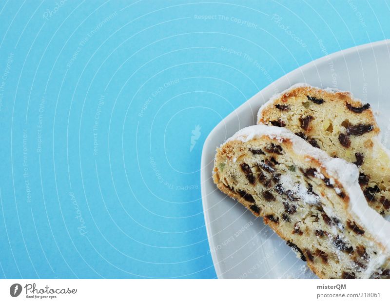 Stollen. Dessert Süßwaren ästhetisch Weihnachten & Advent Christstollen blau Ernährung Rosinen Kuchen Dezember Puderzucker Backwaren Teigwaren Tradition