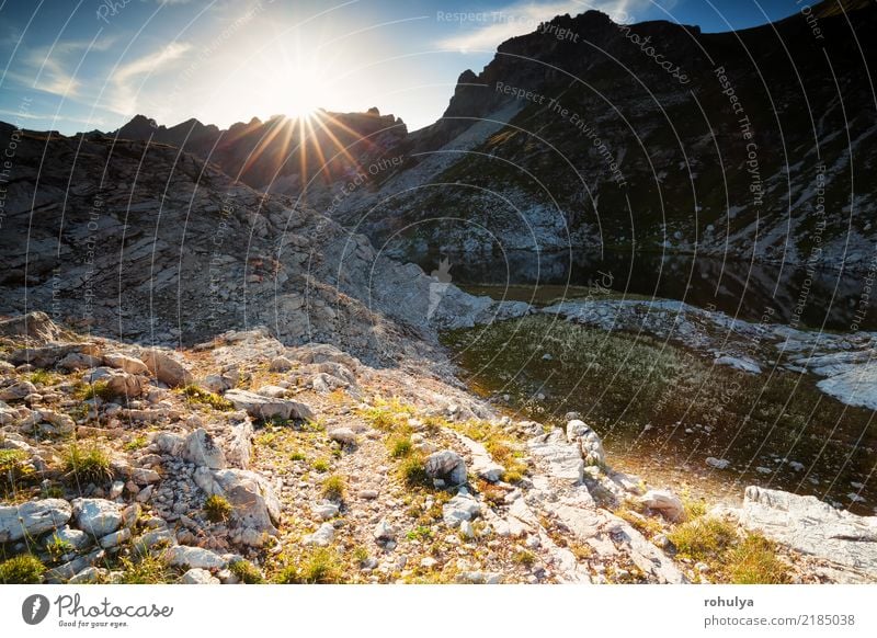 Sonnenlicht über Bergsee Laufbichelsee in Bergen Ferien & Urlaub & Reisen Berge u. Gebirge wandern Natur Landschaft Himmel Sonnenaufgang Sonnenuntergang Felsen