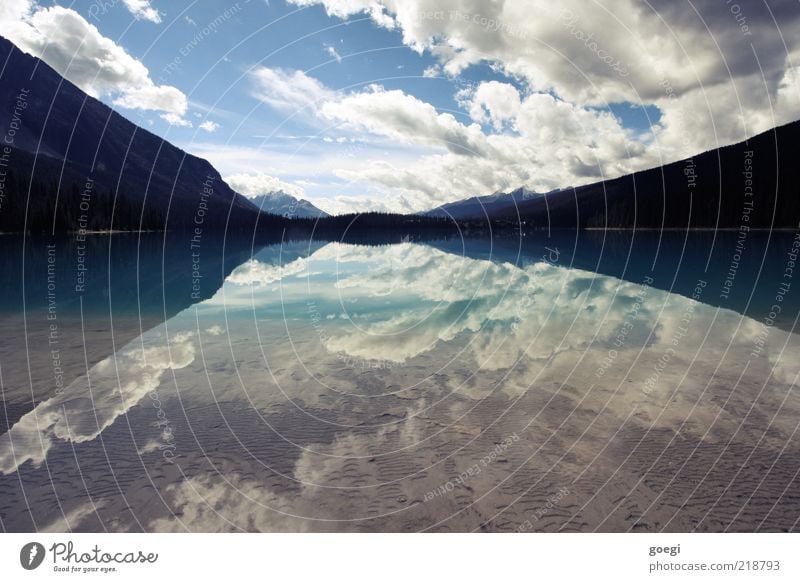 Totalreflexion Umwelt Natur Landschaft Wasser Himmel Wolken Sommer Herbst Schönes Wetter Hügel Berge u. Gebirge See Emerald Lake Kanada ästhetisch