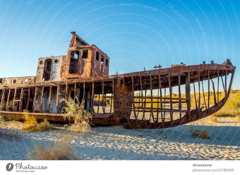 Verrostetes Schiff im Schiffkirchhof, Usbekistan Meer Umwelt Natur Landschaft Sand Klima Klimawandel See Ruine Wasserfahrzeug Totes Tier Tod Desaster wüst