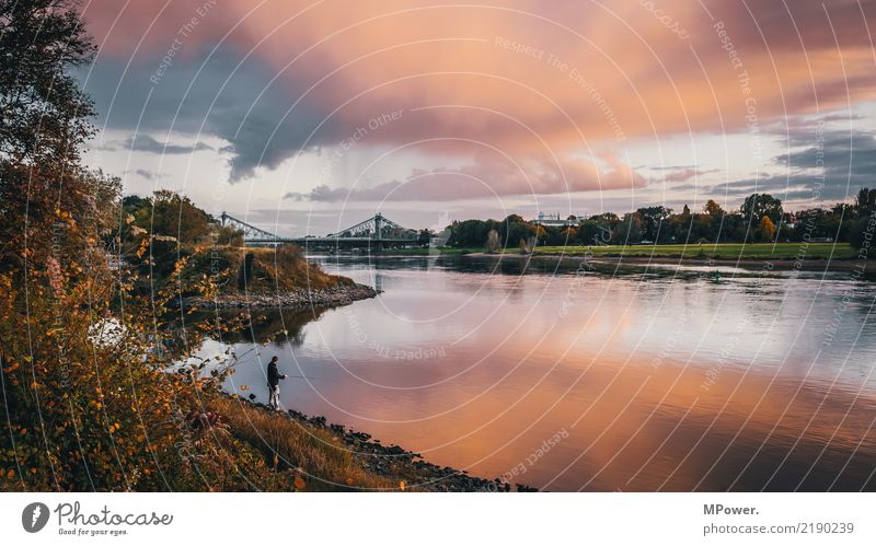 anglerhotspot Umwelt Himmel Schönes Wetter Sturm Brücke Abenteuer Abenddämmerung Angler Angeln Elbe Wolkenformation Flussufer Herbst Reflexion & Spiegelung