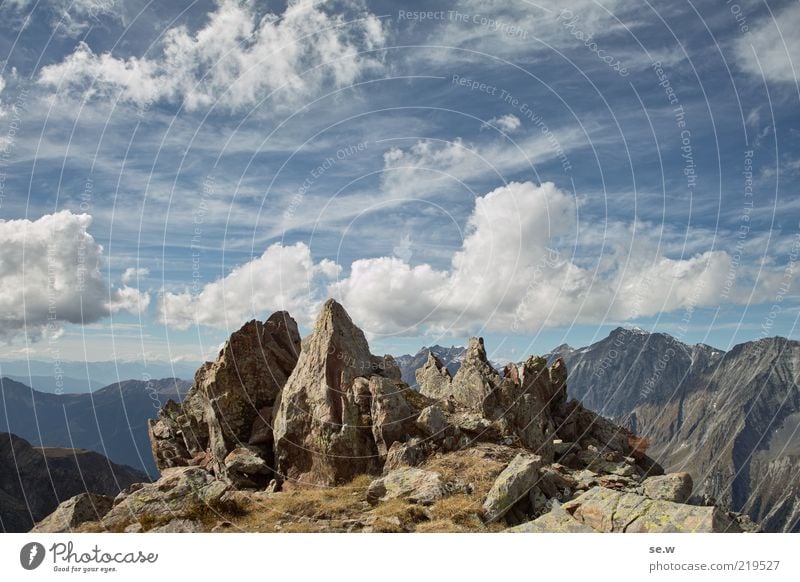 Stalagmiten ....... | Antholz [13] Himmel Wolken Sommer Felsen Alpen Berge u. Gebirge Antholzer Tal Südtirol Croda Rossa Gipfel eckig blau braun Fernweh