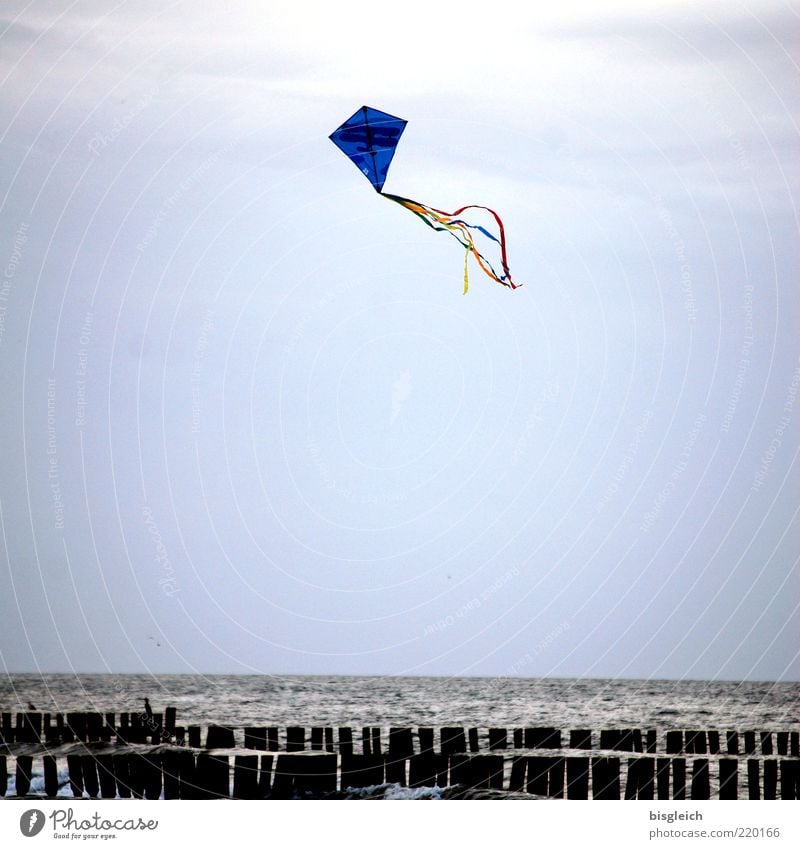 Das Ende der Saison X Spielen Drache Ostsee Meer Kühlungsborn Deutschland Europa Buhne fliegen blau Saisonende Himmel Farbfoto Außenaufnahme Tag Drachenfliegen