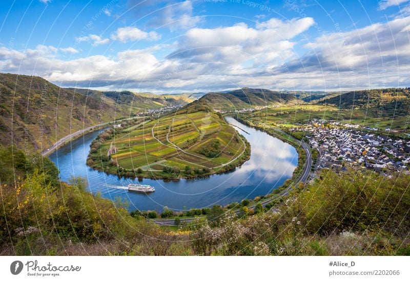 Moselschleife bei Bremm Ferien & Urlaub & Reisen Sightseeing Natur Landschaft Wasser Himmel Wolken Horizont Herbst Schönes Wetter Pflanze Nutzpflanze Weinberg