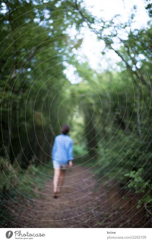 Ins Ungewisse II feminin Junge Frau Jugendliche 1 Mensch 18-30 Jahre Erwachsene 30-45 Jahre Natur Wald Urwald gehen wandern bedrohlich natürlich positiv Neugier