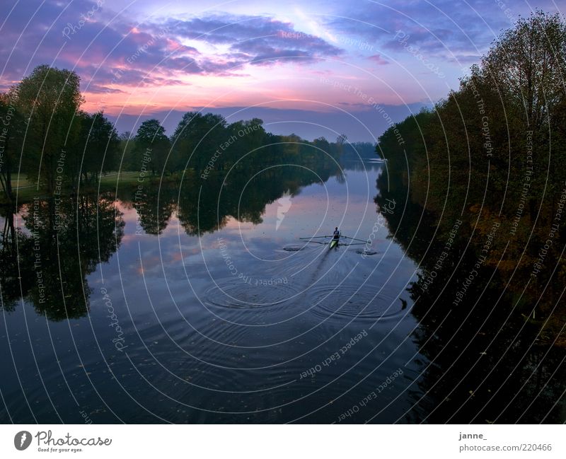 platsch, platsch Freizeit & Hobby Rudern Wassersport Mensch 1 Umwelt Natur Landschaft Himmel Wolken Horizont Sonnenaufgang Sonnenuntergang Herbst blau violett