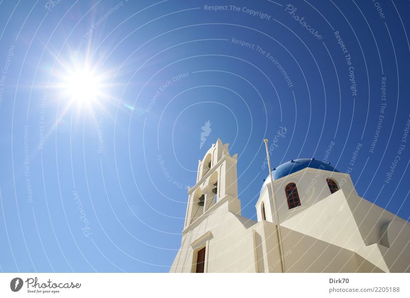 Sonne von Santorin Ferien & Urlaub & Reisen Tourismus Kreuzfahrt Sommerurlaub Himmel Wolkenloser Himmel Sonnenlicht Schönes Wetter Oia Ägäis Altstadt Kirche