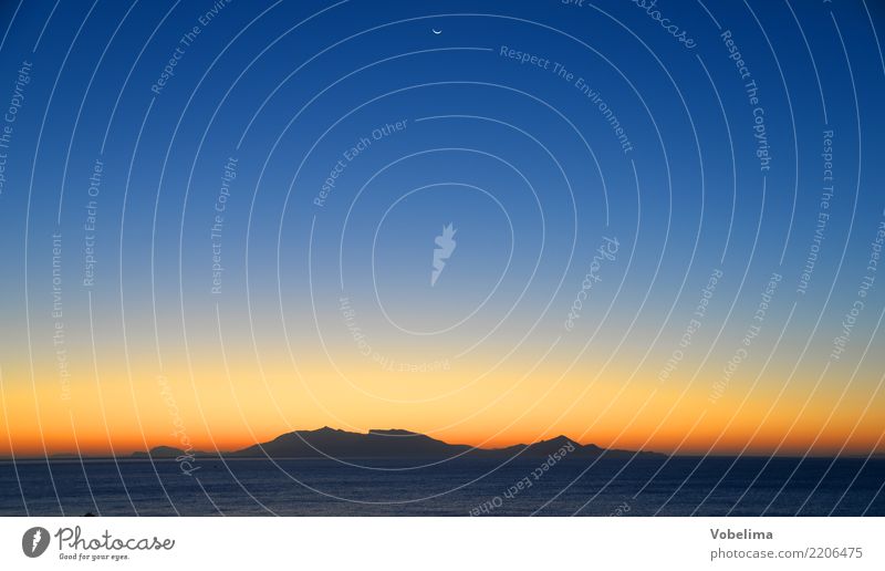 Sonnenaufgang an der Küste von Kos. Natur Landschaft Luft Wasser Himmel Wolkenloser Himmel Sonnenuntergang Schönes Wetter Insel blau mehrfarbig gelb gold orange