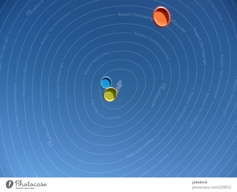 Ist es ein Vogel? Ist es ein Flugzeug? Freude Freizeit & Hobby Kinderspiel Frisbee Luft Himmel Wolkenloser Himmel Sommer Schönes Wetter Kunststoff Bewegung