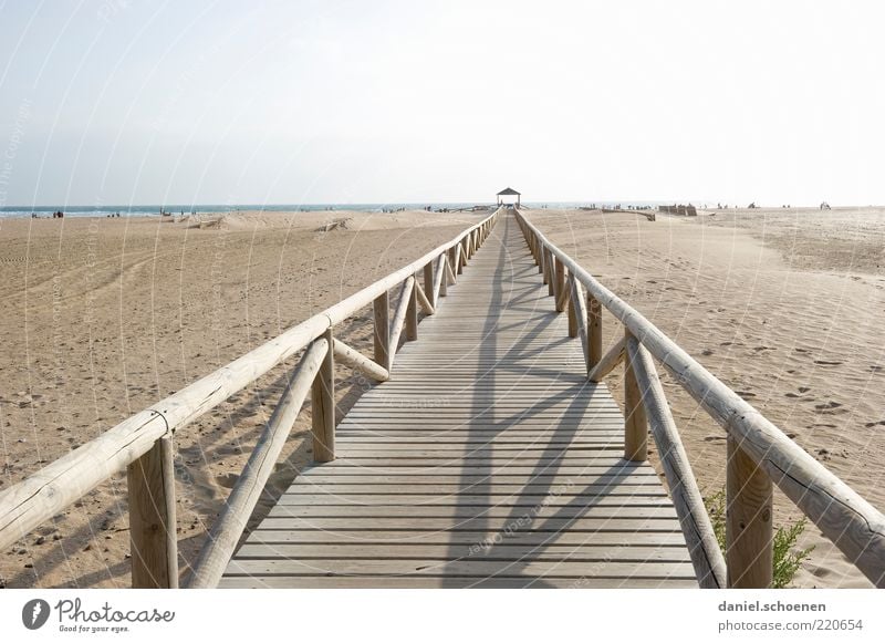 für Frau Schiffner Ferien & Urlaub & Reisen Tourismus Sommer Sommerurlaub Strand Meer Sand Schönes Wetter Küste hell Spanien Steg Wege & Pfade Horizont