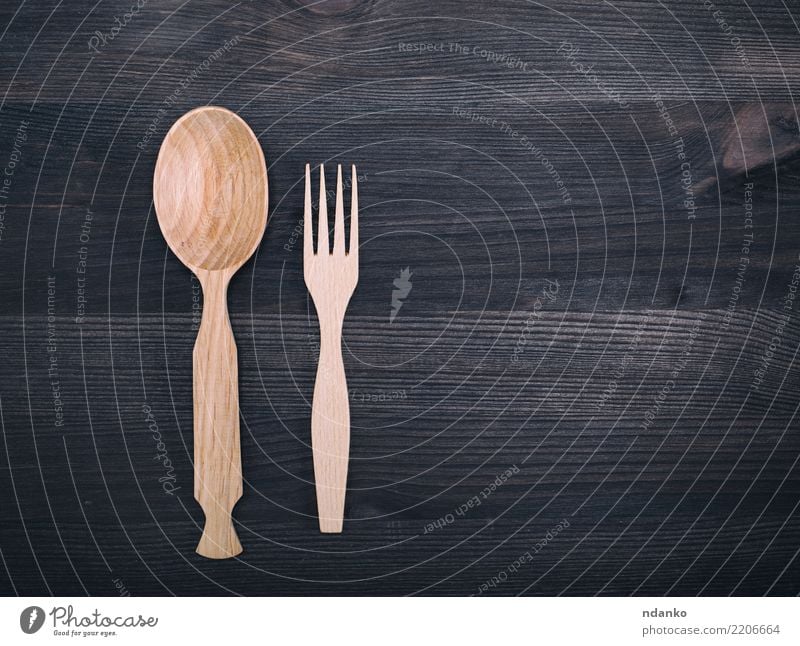 Holzlöffel und Gabel Löffel Basteln Küche retro braun weiß Tradition Top Hintergrund Aussicht altehrwürdig Konsistenz Gerät Utensil Kulisse leer Küchengeräte