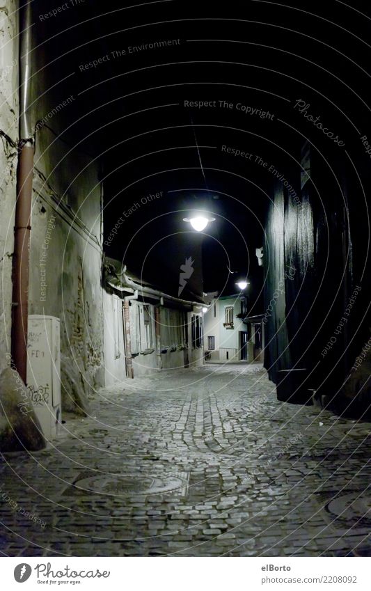 Transsylvanische Gasse bei Nacht Abenteuer Halloween Kleinstadt Stadt Stadtzentrum Altstadt Menschenleer Wege & Pfade Stein alt außergewöhnlich bedrohlich