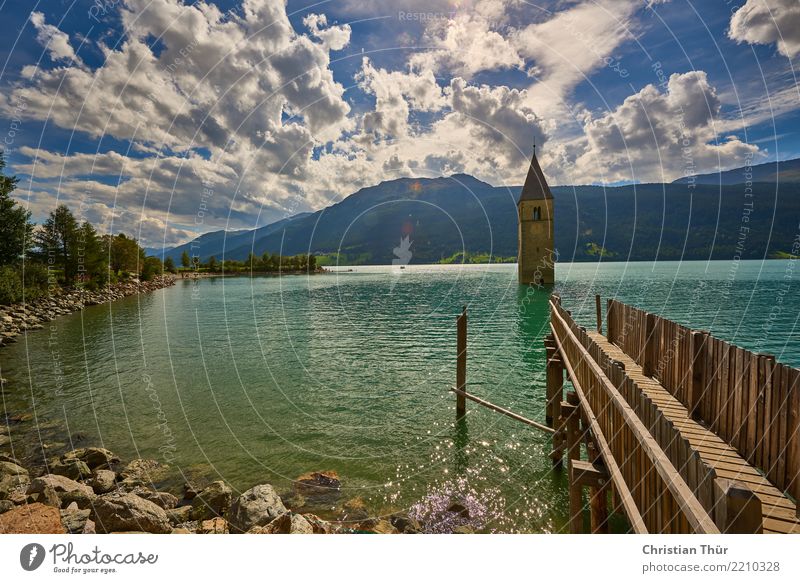 Reschensee Wellness Leben harmonisch Wohlgefühl Zufriedenheit Sinnesorgane Erholung ruhig Angeln Ferien & Urlaub & Reisen Tourismus Ausflug Sommerurlaub Sonne