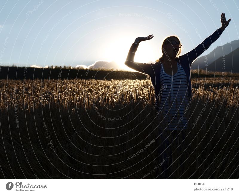 lebe dein leben Freude feminin Junge Frau Jugendliche Leben 1 Mensch Landschaft Sonne Feld Tanzen frei Glück Unendlichkeit Stimmung Lebensfreude Coolness