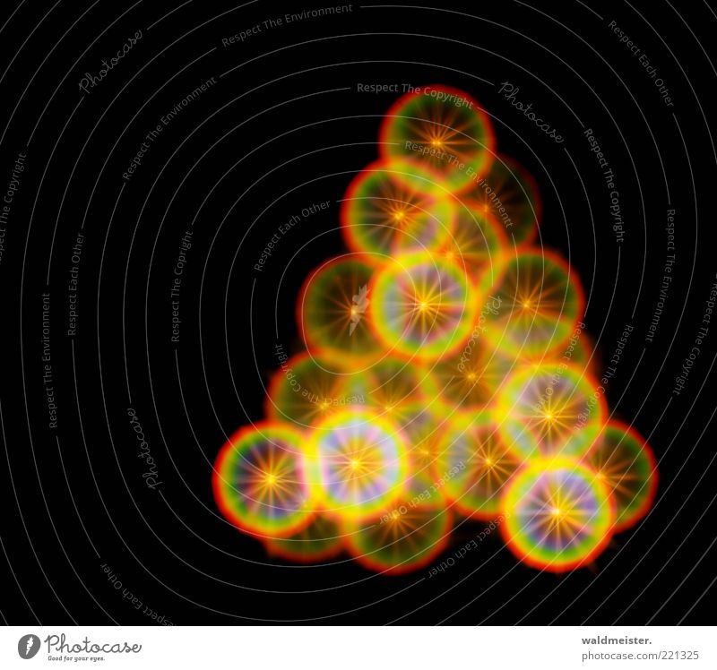 Christmas Tree ästhetisch schön blau gelb grün rot schwarz Weihnachtsbaum Lichterkette Stern (Symbol) Unschärfe Farbfoto mehrfarbig Experiment abstrakt