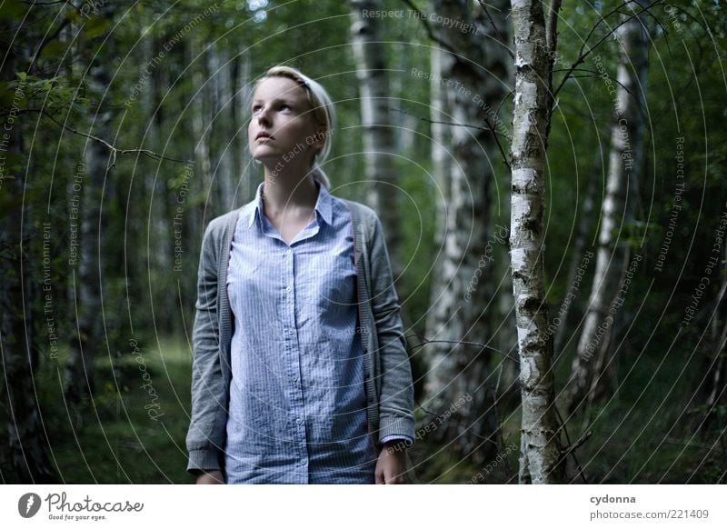 Das Herz ist ein dunkler Wald Lifestyle Stil schön Mensch Junge Frau Jugendliche 18-30 Jahre Erwachsene Umwelt Natur Einsamkeit einzigartig entdecken Erwartung